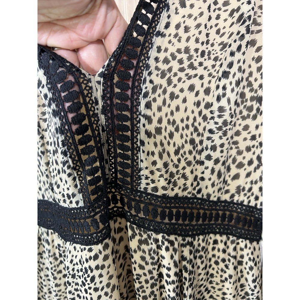 Baltic Born Maxi Dress Cha Cha Leopard Dot Print Taupe Sz M Flowy Boho Lined - Picture 5 of 7